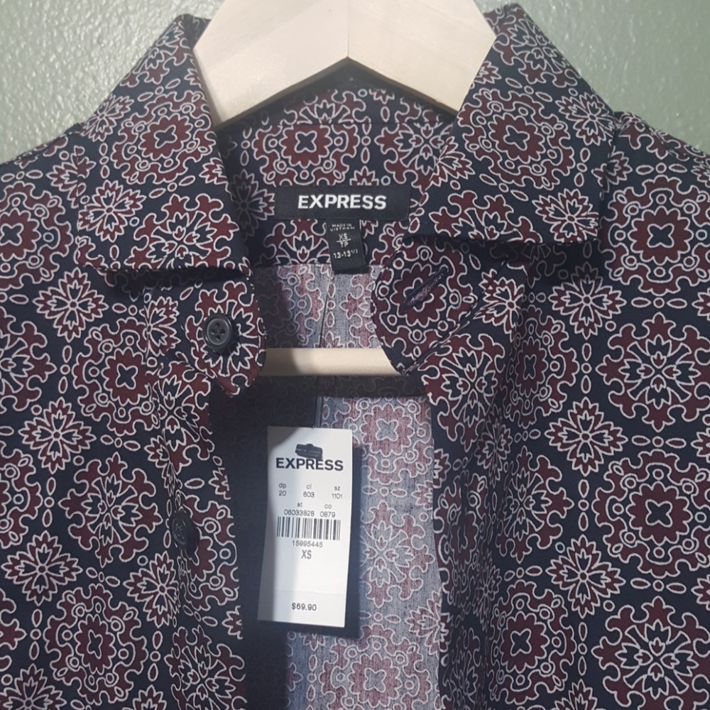 Express slim red blue button down shirt